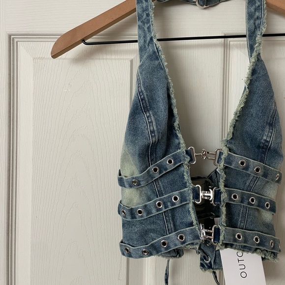 NEW Outcast Samantha denim lace up halter top - Picture 5 of 7